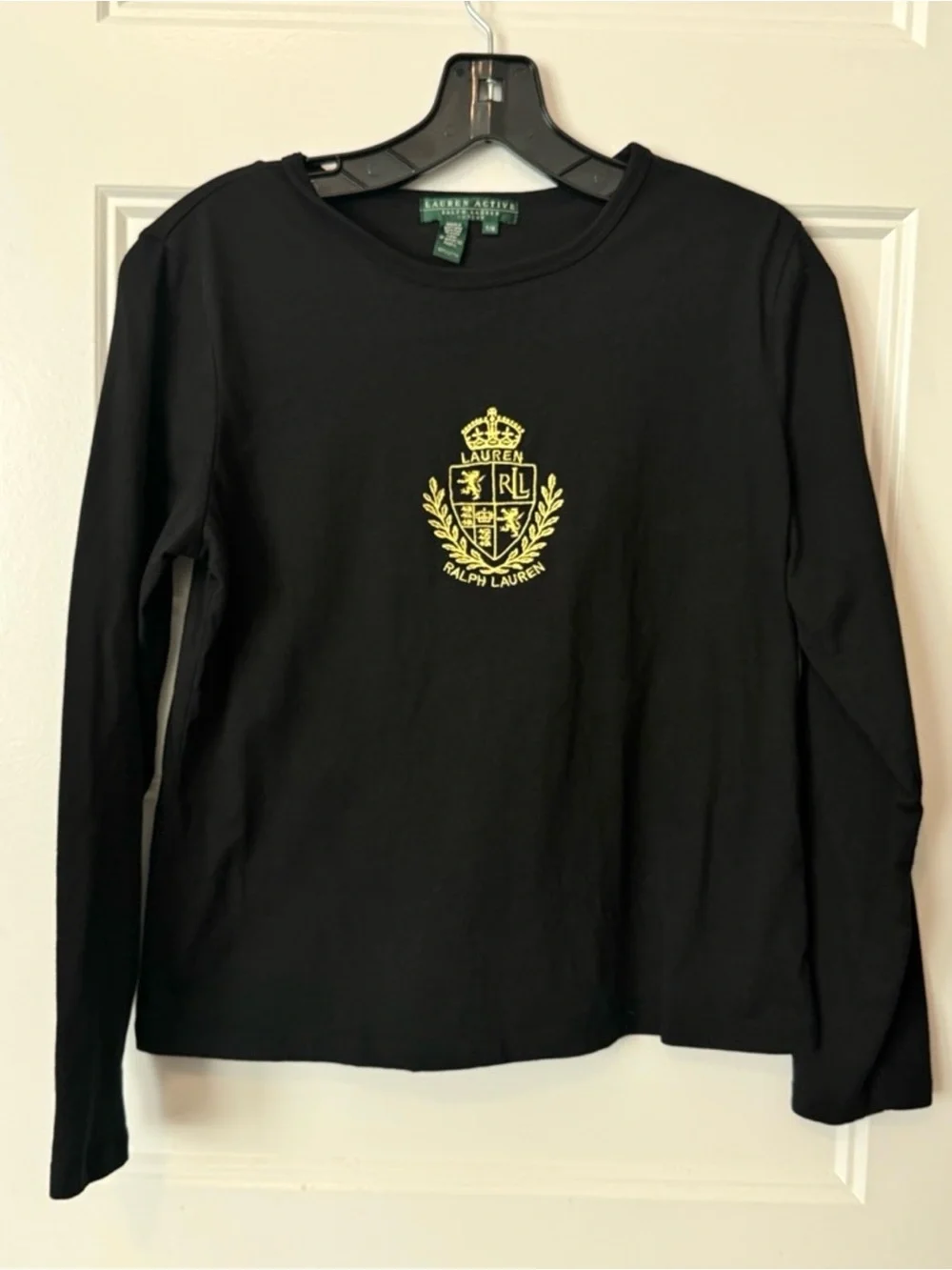 Lauren Ralph Lauren Crest Logo Long Sleeve Tee Black Cotton Petite Medium